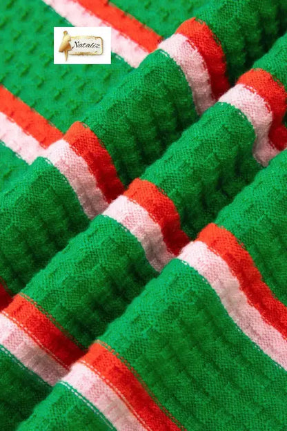 Green Stripe Colorblock Trim Half Sleeve Sweater Top Nataliz