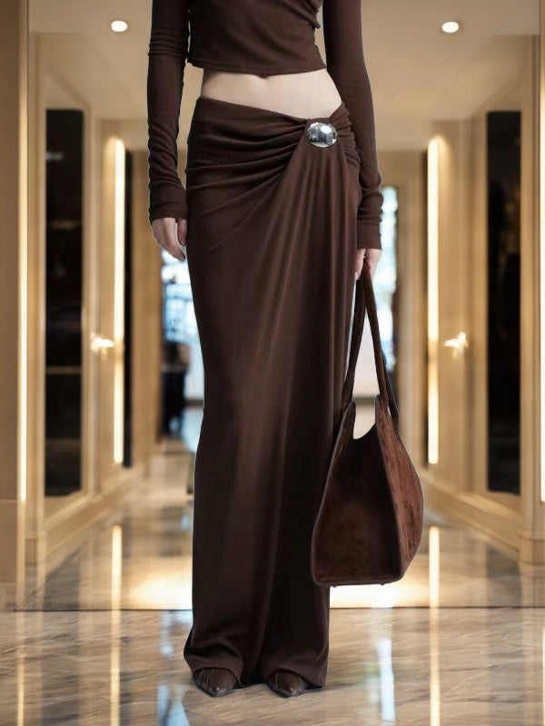 Hooded Twist-Front Crop Top & Draped Maxi Skirt Set model front view · nz-bg-v1