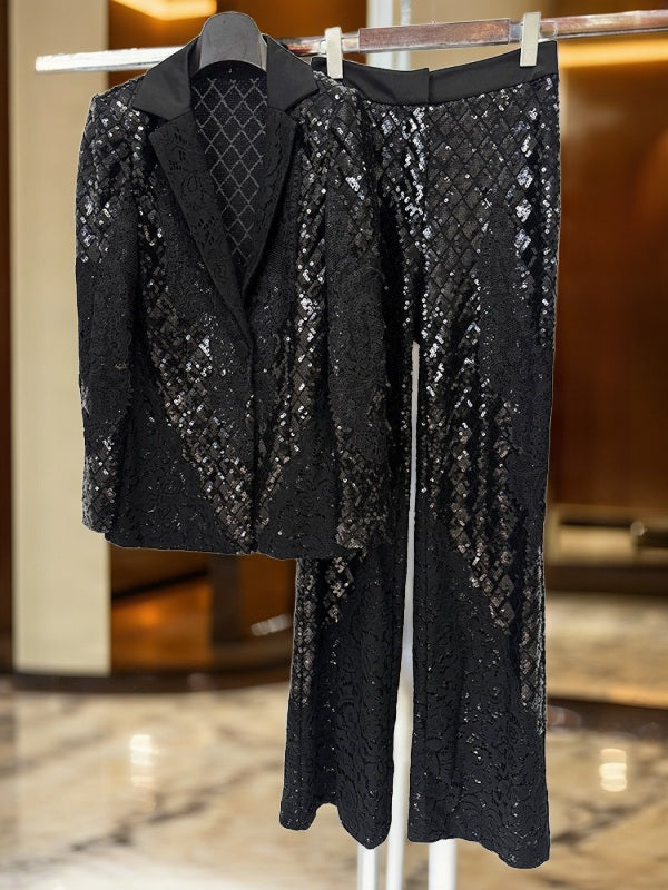 Sequin Lace Longline Blazer and Wide-Leg Trouser Set hanging view · nz-bg-v1