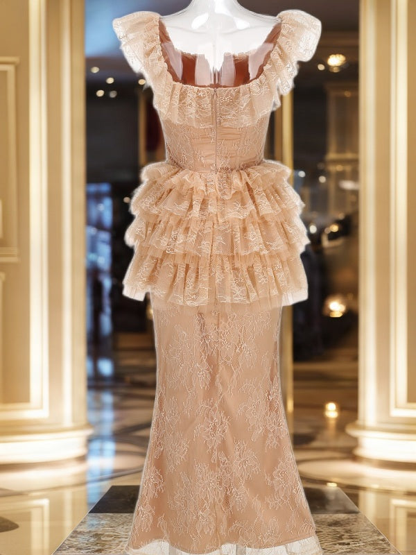Blush Lace Corset Maxi Dress with Ruffle Peplum mannequin view · nz-bg-v1