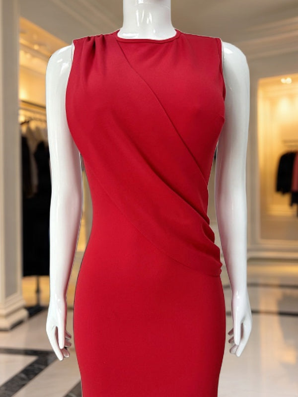 Draped Cape-Sleeve Maxi Dress in Red mannequin view · nz-bg-v1