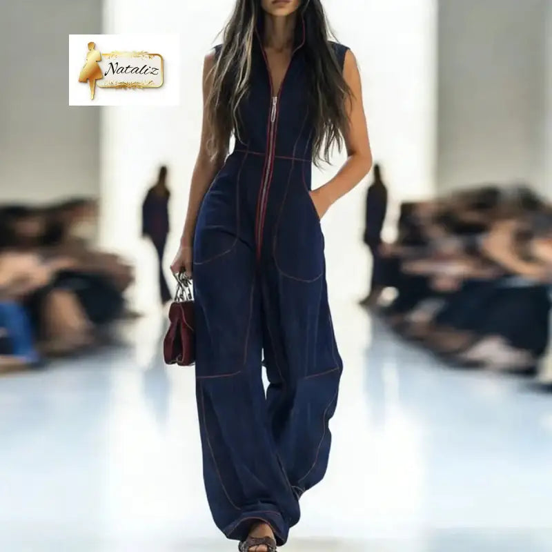 High Waisted Sleeveless Pockets Zipper Stand Collar Jumpsuits Guangzhou Migu Garment Company Limited