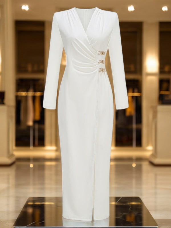 Chain Detail Wrap Maxi Dress in Ivory flat lay view · nz-bg-v1