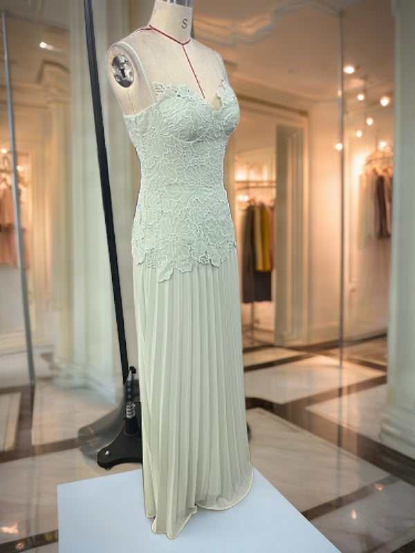 Sage Lace Bodice Pleated Maxi Dress mannequin view · nz-bg-v1