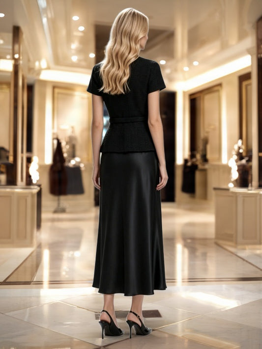 Black Embellished -Look Jacket & Maxi Skirt Set model back view · nz-bg-v1