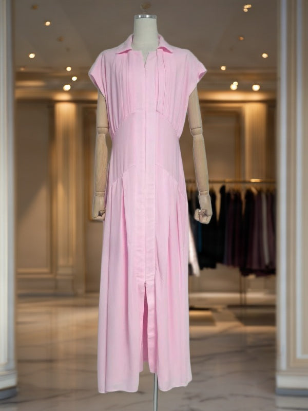 Pleated Cap Sleeve Maxi Shirt Dress mannequin view · nz-bg-v1