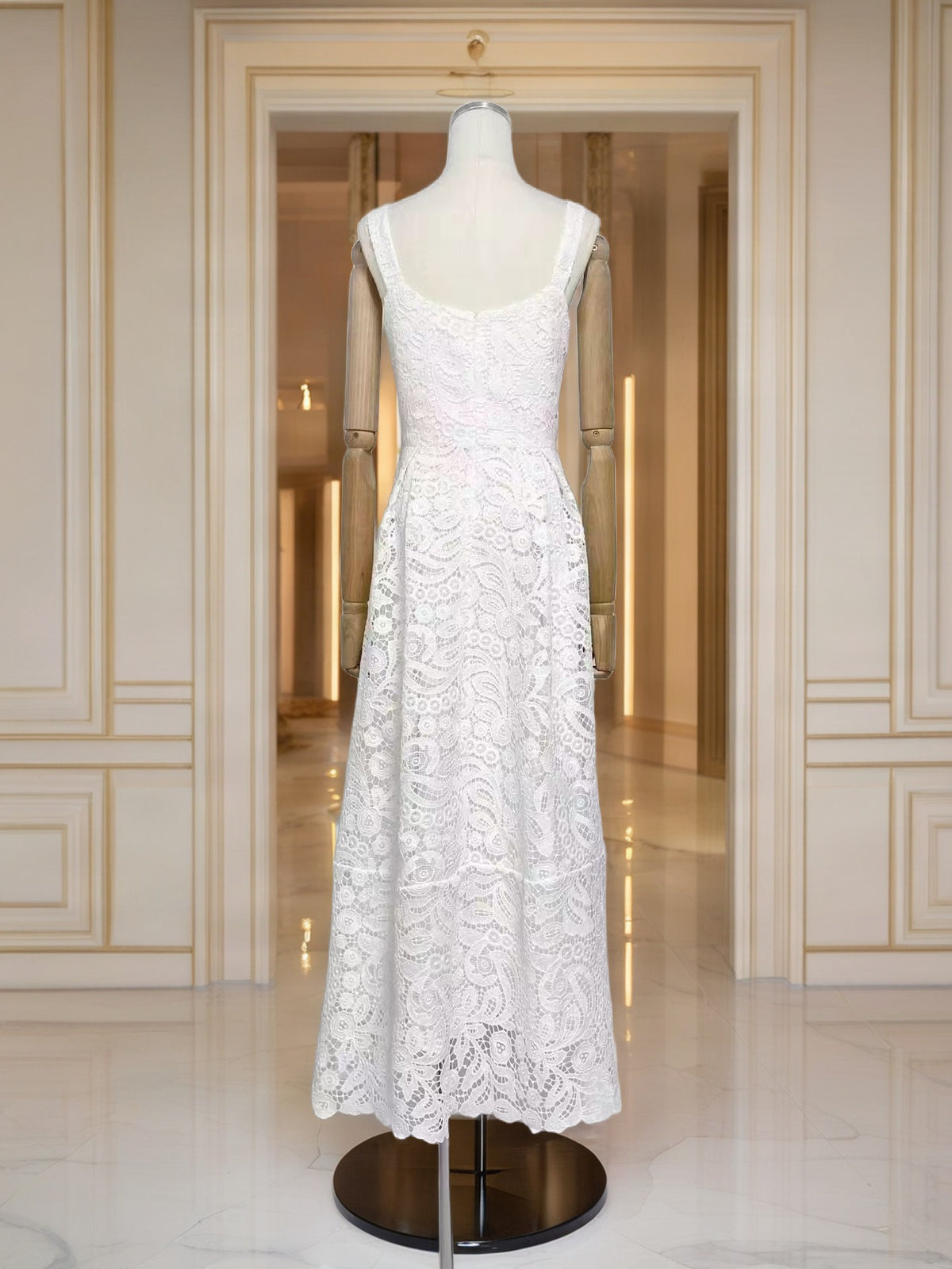 Scalloped Lace Midi Dress with Sweetheart Neckline mannequin view · nz-bg-v1