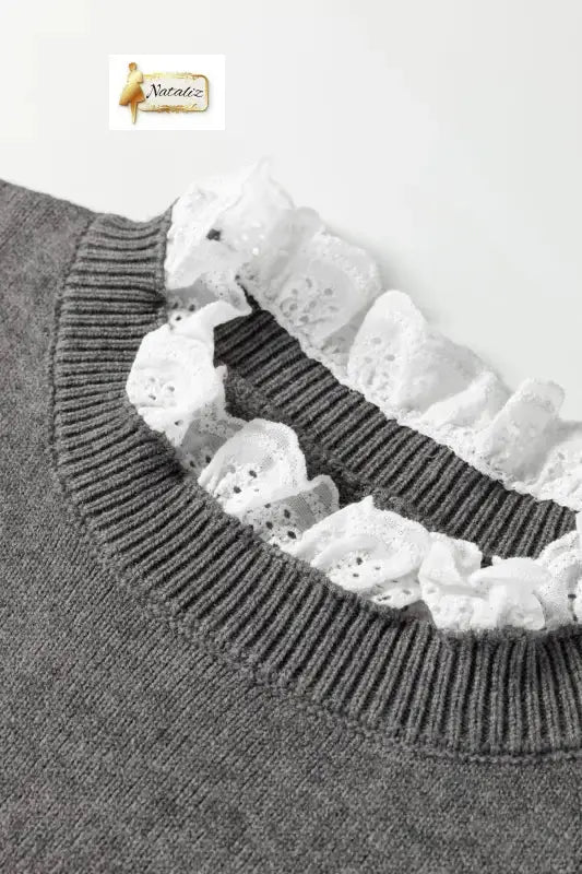Jet Stream Lace Trim Patchwork Buttoned Cuffs Loose Sweater Dear-Lover Dropshipping