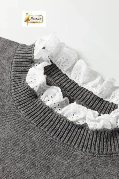 Jet Stream Lace Trim Patchwork Buttoned Cuffs Loose Sweater Dear-Lover Dropshipping