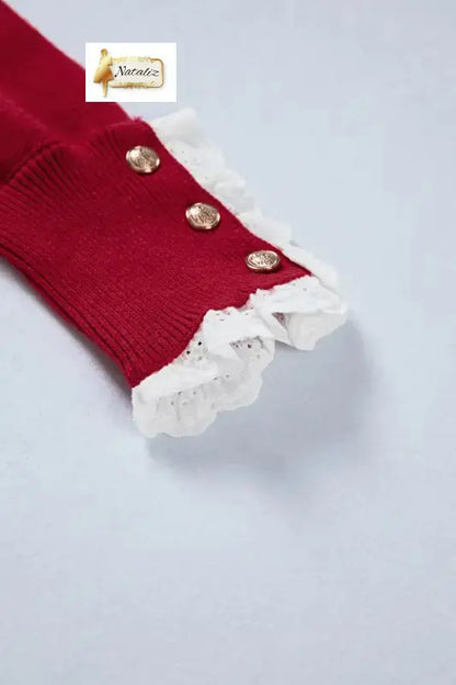 Jet Stream Lace Trim Patchwork Buttoned Cuffs Loose Sweater Dear-Lover Dropshipping