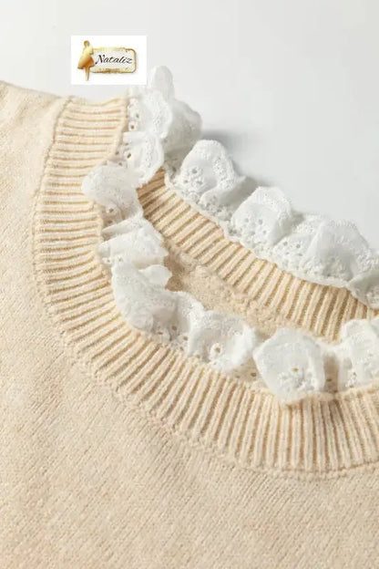 Jet Stream Lace Trim Patchwork Buttoned Cuffs Loose Sweater Dear-Lover Dropshipping