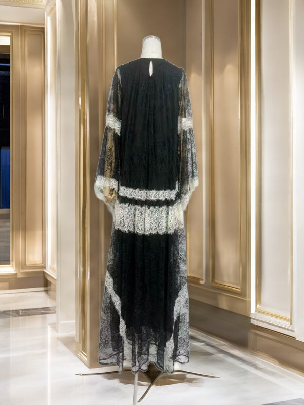 Contrast Lace Maxi Gown with Bell Sleeves mannequin view · nz-bg-v1