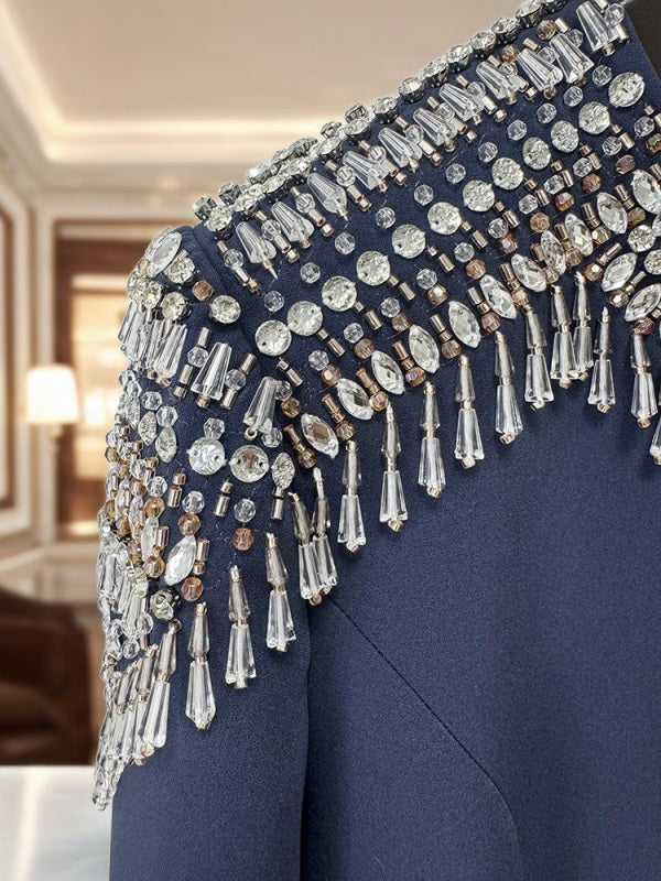 Crystal-Embellished Long Sleeve Navy Maxi Gown detail view · nz-bg-v1