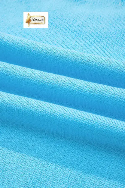 Light Blue Big Ribbon Bow Print Contrast Stitch Trim Drop Shoulder Sweater Nataliz