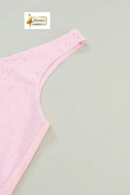 Light Pink Eyelet Knit Patterned Loose V Neck Tank Top Nataliz