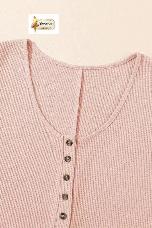Light Pink Waffle Sleeveless U Neck Buttons Romper With Pockets Nataliz