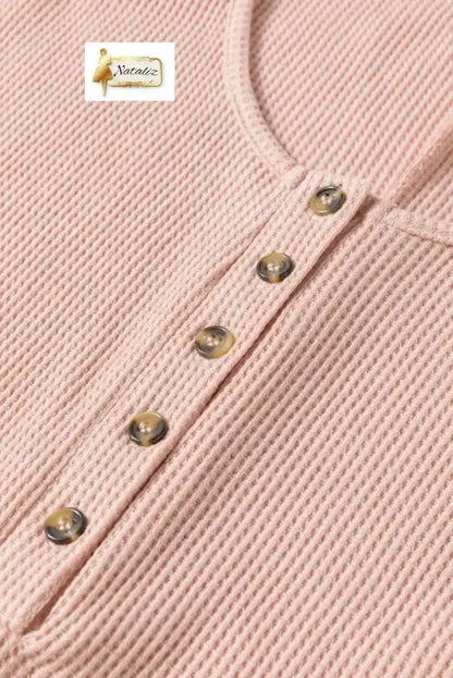 Light Pink Waffle Sleeveless U Neck Buttons Romper With Pockets Nataliz