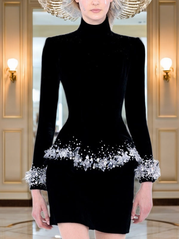 Embellished Velvet Top and Mini Skirt Set model front view