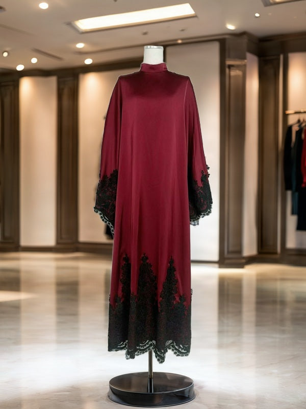 Lace-Trim Satin Maxi Kaftan Dress mannequin view · nz-bg-v1