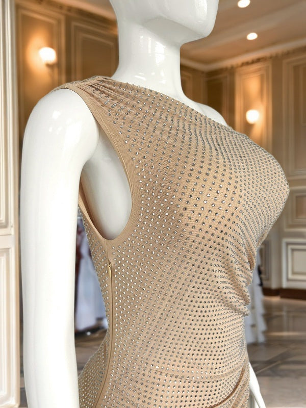 Crystal-Embellished One-Shoulder Ruched Maxi Dress mannequin view · nz-bg-v1