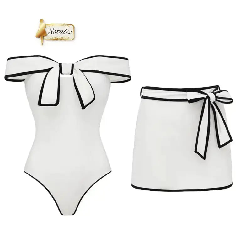 One Piece Swimsuit Quick Dry Bandeau Bow-Detail Beachwear 2 Pieces Nataliz