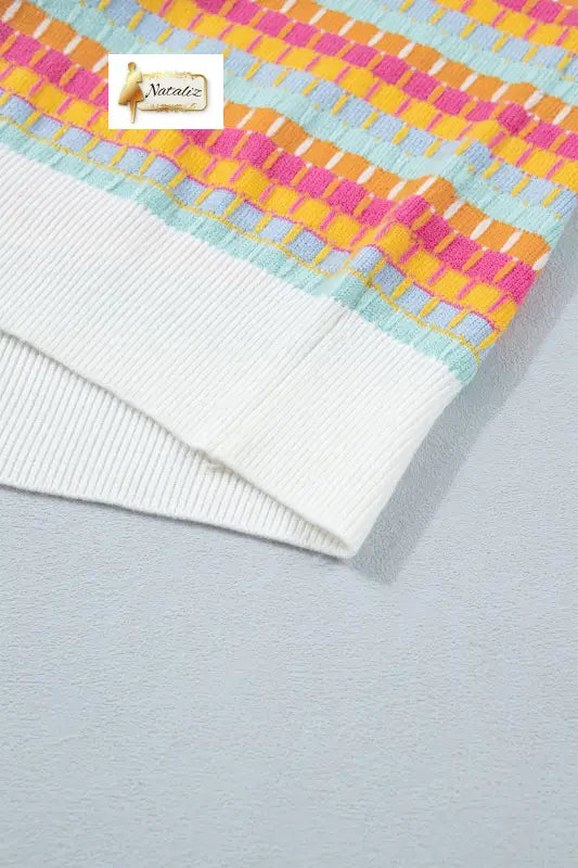 Orange Abstract Striped Knit Short Sleeve Sweater Nataliz