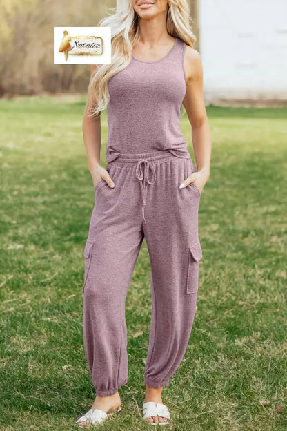 Orchid Bouquet Casual Tank Top Drawstring Jogger Pants 2pcs Outfit Nataliz