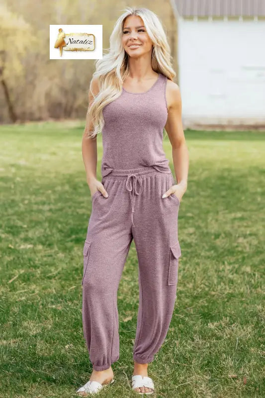 Orchid Bouquet Casual Tank Top Drawstring Jogger Pants 2pcs Outfit Nataliz