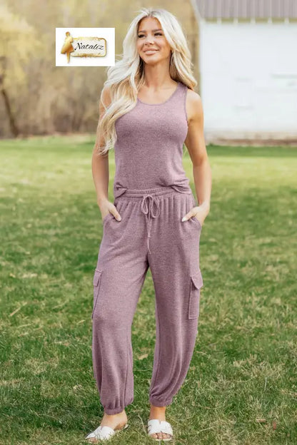 Orchid Bouquet Casual Tank Top Drawstring Jogger Pants 2pcs Outfit Nataliz