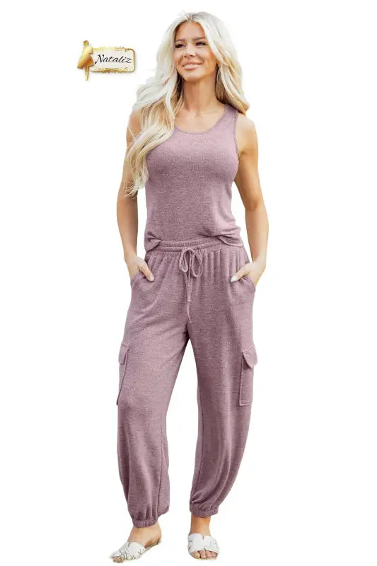 Orchid Bouquet Casual Tank Top Drawstring Jogger Pants 2pcs Outfit Nataliz