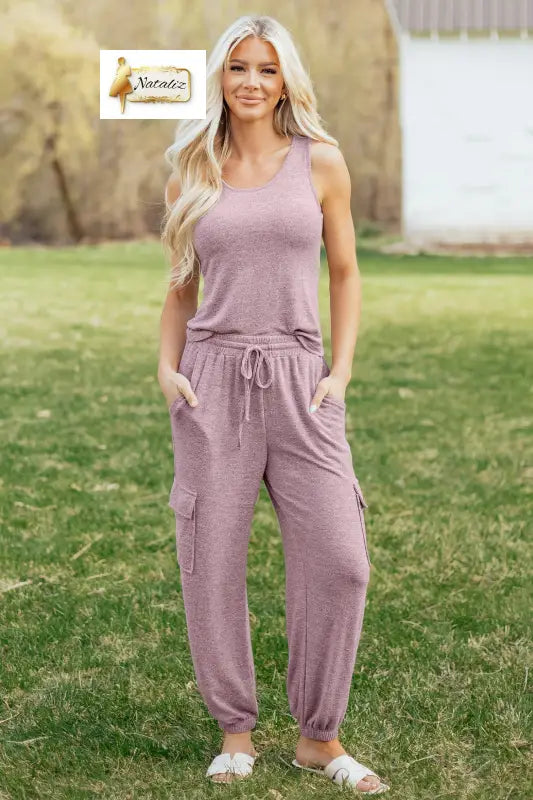 Orchid Bouquet Casual Tank Top Drawstring Jogger Pants 2pcs Outfit Nataliz
