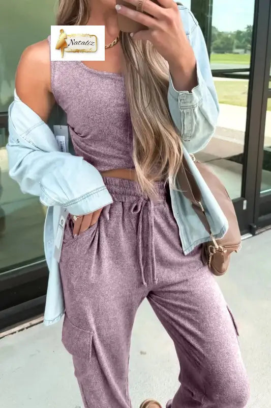 Orchid Bouquet Casual Tank Top Drawstring Jogger Pants 2pcs Outfit Nataliz