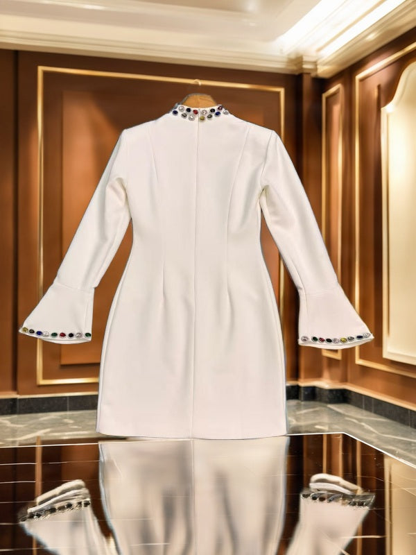 Jewel Trim Bell Sleeve Mini Dress hanging view · nz-bg-v1
