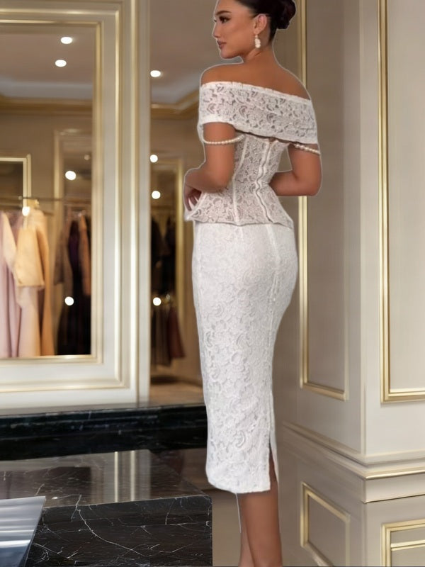 Lace Corset Peplum Top and Midi Skirt Two-Piece Set model back view · nz-bg-v1