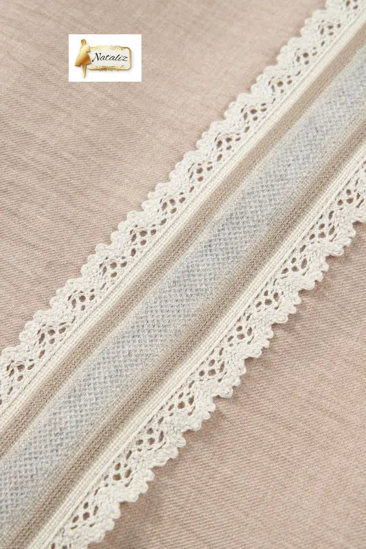 Parchment Crochet Lace Accent Pullover Rolled Short Sleeve Blouse Nataliz