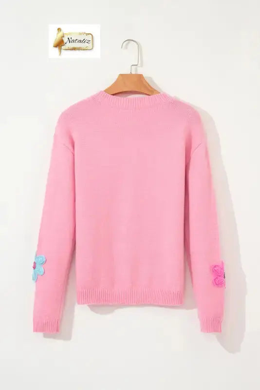 Pink Cute Knitted Floral Pattern Button Up Cardigan Dear-Lover Dropshipping