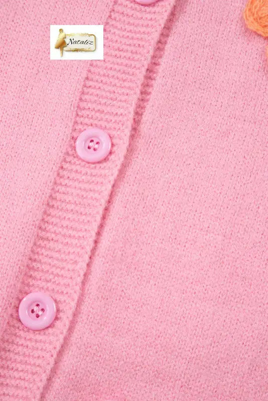 Pink Cute Knitted Floral Pattern Button Up Cardigan Dear-Lover Dropshipping