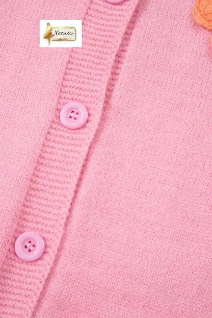 Pink Cute Knitted Floral Pattern Button Up Cardigan Dear-Lover Dropshipping