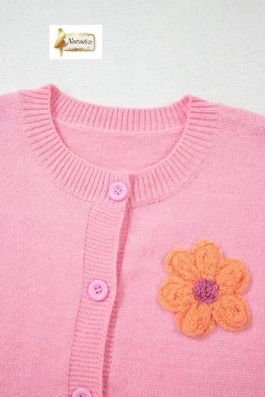 Pink Cute Knitted Floral Pattern Button Up Cardigan Dear-Lover Dropshipping