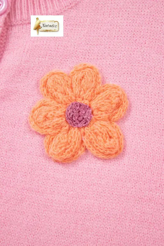 Pink Cute Knitted Floral Pattern Button Up Cardigan Dear-Lover Dropshipping