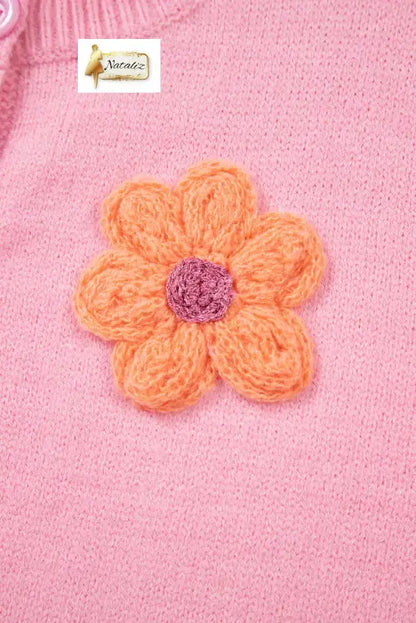 Pink Cute Knitted Floral Pattern Button Up Cardigan Dear-Lover Dropshipping