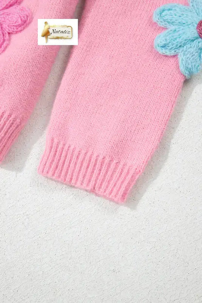 Pink Cute Knitted Floral Pattern Button Up Cardigan Dear-Lover Dropshipping