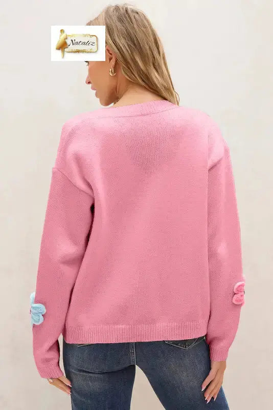 Pink Cute Knitted Floral Pattern Button Up Cardigan Dear-Lover Dropshipping