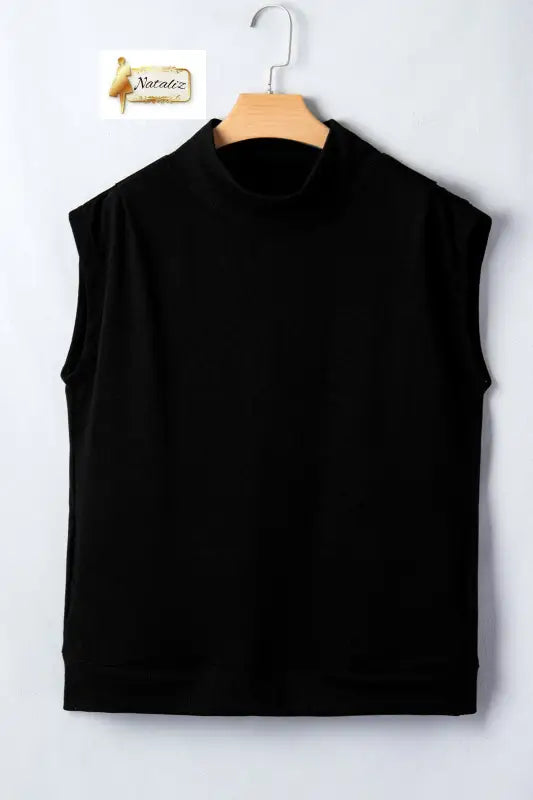 Pink Solid Color High Neck Cap Sleeve Loose Top Nataliz