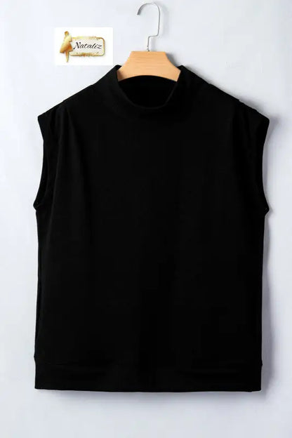 Pink Solid Color High Neck Cap Sleeve Loose Top Nataliz