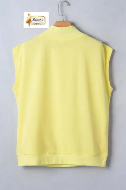 Pink Solid Color High Neck Cap Sleeve Loose Top Nataliz