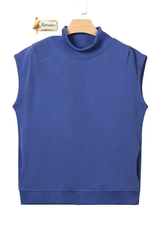 Pink Solid Color High Neck Cap Sleeve Loose Top Nataliz