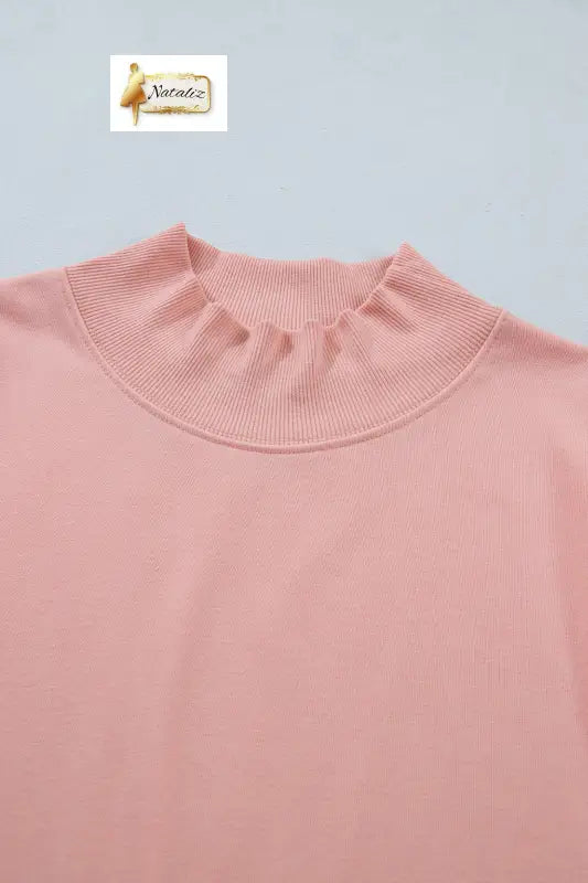 Pink Solid Color High Neck Cap Sleeve Loose Top Nataliz