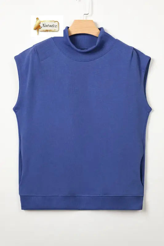 Pink Solid Color High Neck Cap Sleeve Loose Top Nataliz