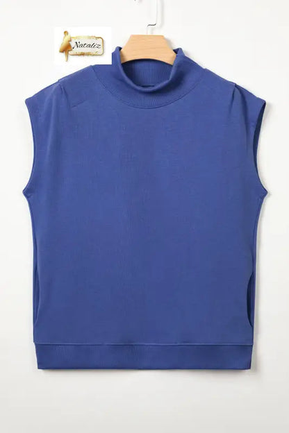 Pink Solid Color High Neck Cap Sleeve Loose Top Nataliz